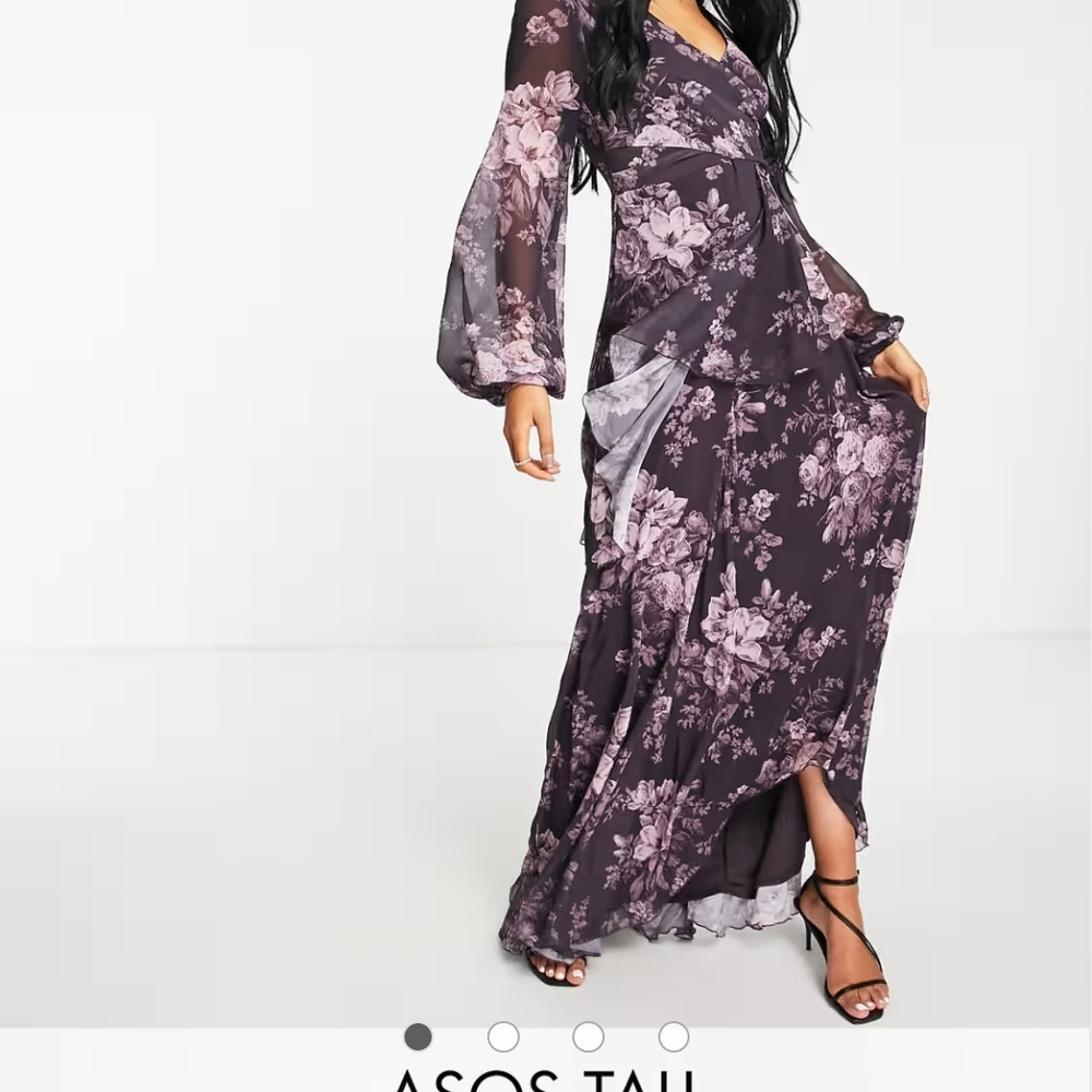 ASOS Long Sleeve Floral Dress in Purple and Black